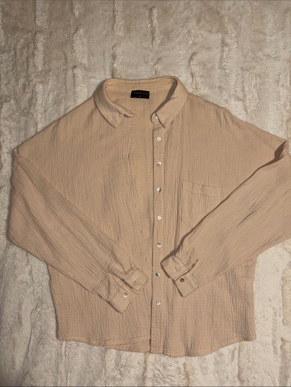 White Fox Boutique Waffle Beige Button-Down Shirt Sz S/M